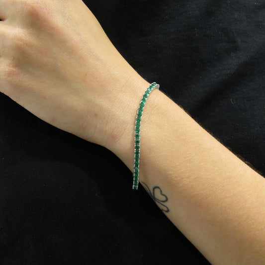 Bracelet tennis argent 925 rhodié – Zirconiums vert émeraude 3 mm