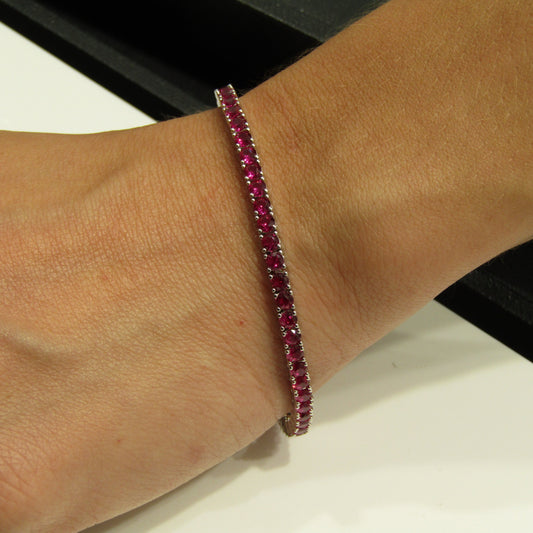 Bracelet tennis argent 925 rhodié – Zirconiums rouge rubis 3 mm