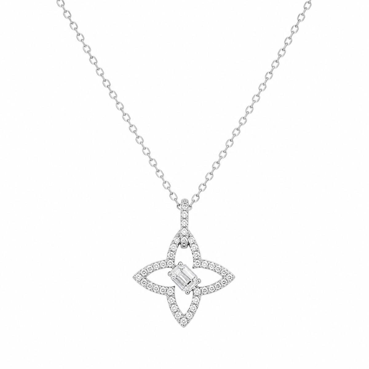 Collier Fleur Étoilée en Argent 925 Rhodié & Zirconiums – Femme