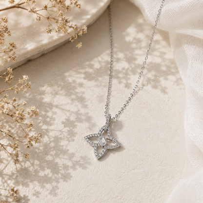 Collier Fleur Étoilée en Argent 925 Rhodié & Zirconiums – Femme