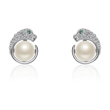 Boucles d’Oreilles Panthère Argent 925 & Perle – Élégance Féline et Zirconium Étincelant