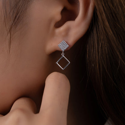 Boucles d’oreilles losange en argent 925, pendantes, modernes et élégantes avec zirconiums scintillants