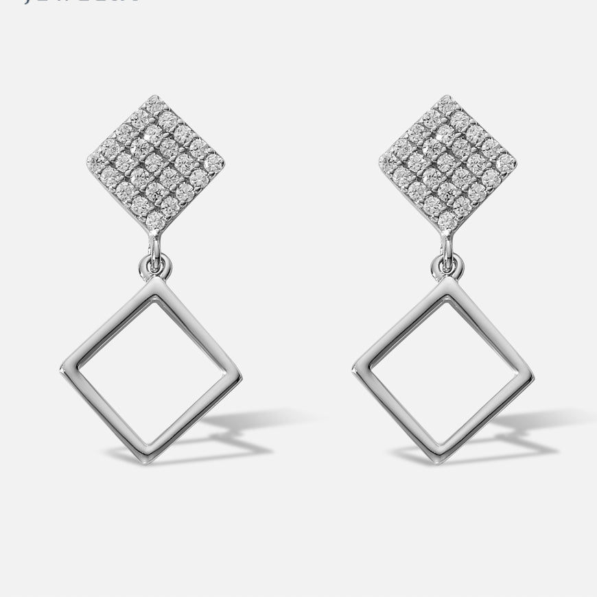 Boucles d’oreilles losange en argent 925, pendantes, modernes et élégantes avec zirconiums scintillants