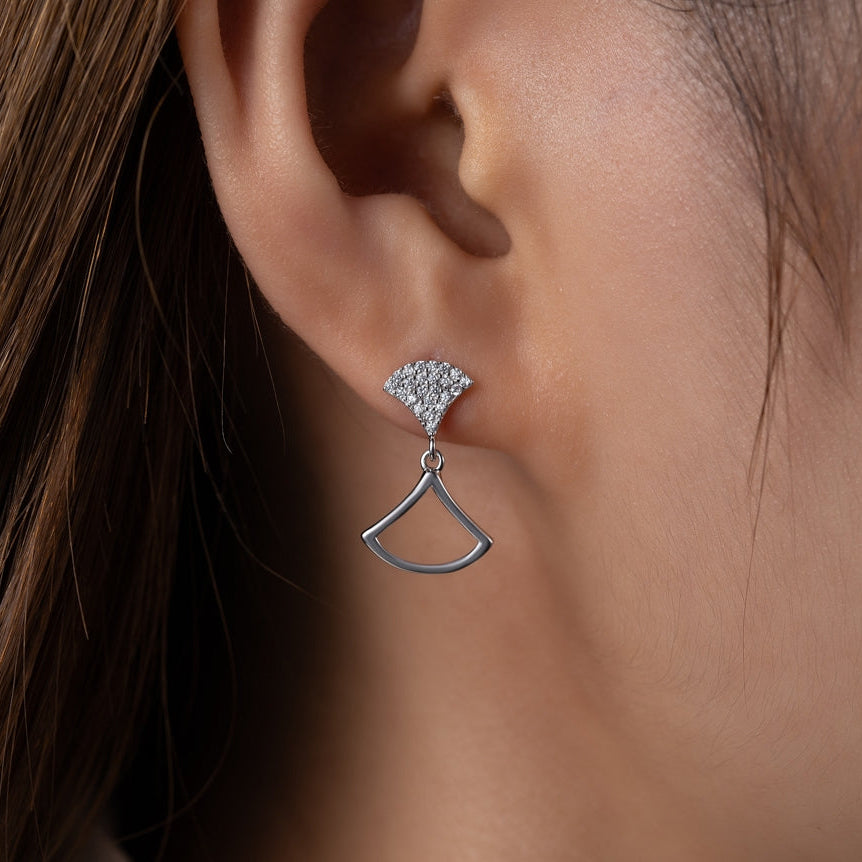 Boucles d’oreilles éventail en argent 925, pendantes, modernes et scintillantes avec zirconiums