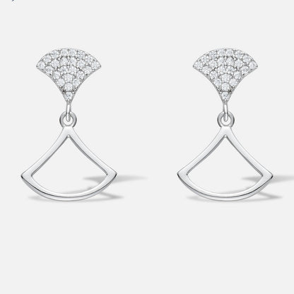 Boucles d’oreilles éventail en argent 925, pendantes, modernes et scintillantes avec zirconiums
