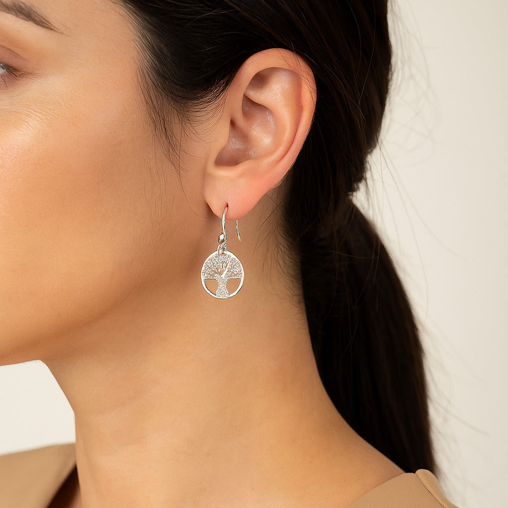 Boucles d’Oreilles Arbre de Vie en Argent 925 – Bijou Symbolique et Étincelant