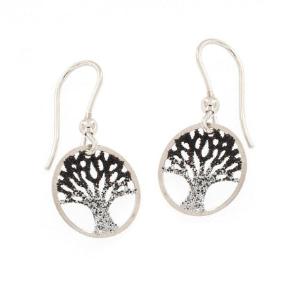Boucles d’Oreilles Arbre de Vie Argent 925 – Noir & Argent – Bijou Élégant et Symbolique