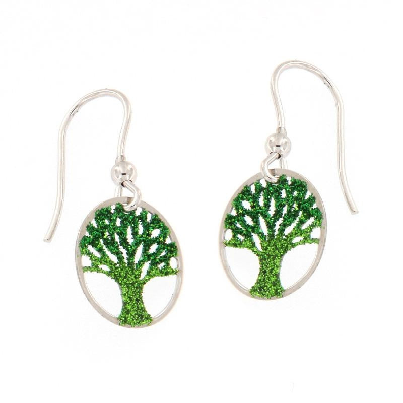 Boucles d’Oreilles Arbre de Vie Argent 925 – Vert Scintillant – Bijou Symbolique et Lumineux