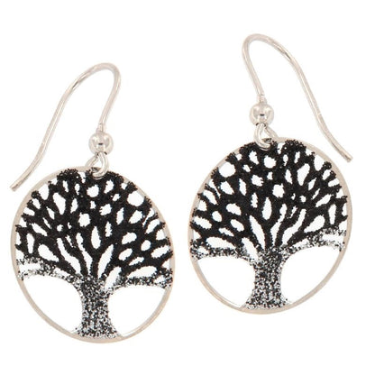 Boucles d’Oreilles Arbre de Vie Argent 925 – Grand Modèle Noir & Argent Scintillant – Élégance & Symbolique