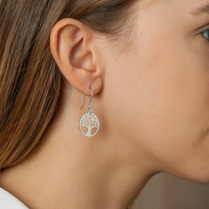 Boucles d’Oreilles Arbre de Vie Argent 925 – Finition Lisse & Ajourée – Élégance Pure et Intemporelle