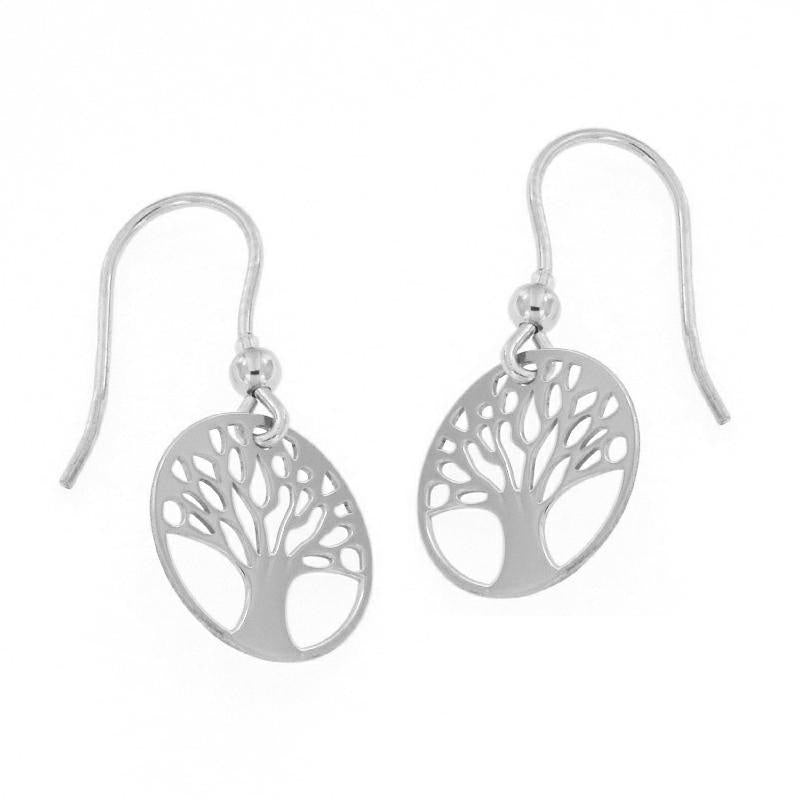 Boucles d’Oreilles Arbre de Vie Argent 925 – Finition Lisse & Ajourée – Élégance Pure et Intemporelle