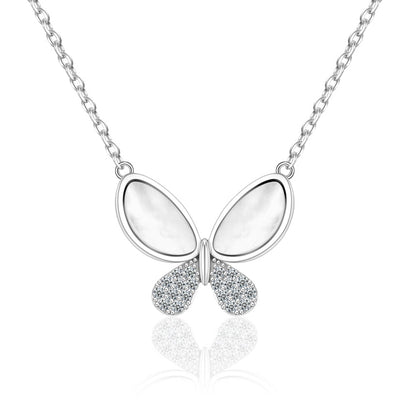 Collier papillon en argent 925 rhodié – Ailes nacrées et éclat zirconium