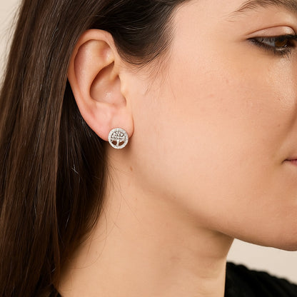 Boucles d’Oreilles Puces Arbre de Vie Argent 925 – Zirconiums Scintillants – Élégance & Symbolique