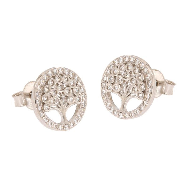 Boucles d’Oreilles Puces Arbre de Vie Argent 925 – Zirconiums Scintillants – Élégance & Symbolique