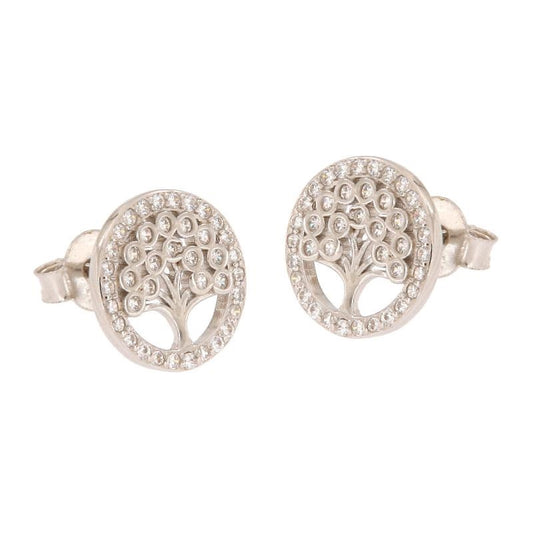 Boucles d’Oreilles Puces Arbre de Vie Argent 925 – Zirconiums Scintillants – Élégance & Symbolique