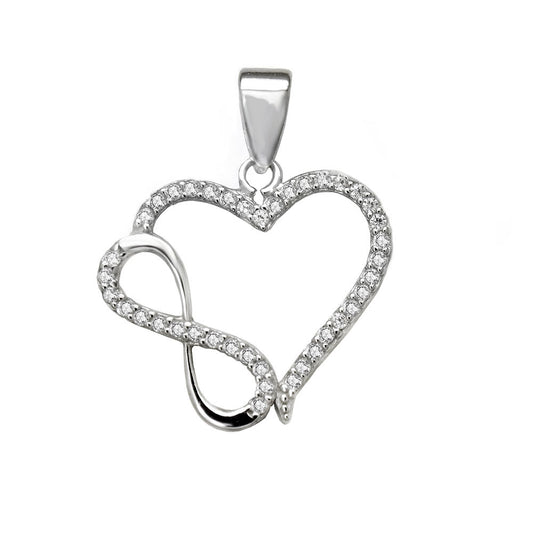 Pendentif Cœur & Infini en Argent 925 Rhodié et Zircons – Amour Éternel