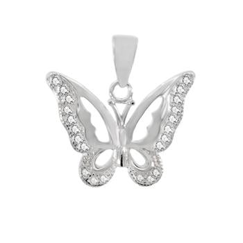 Pendentif Papillon en Argent 925 Rhodié et Zircons