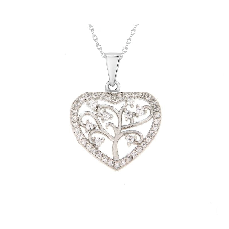Pendentif Arbre de Vie Cœur en Argent 925 Rhodié – Amour, Protection & Éclat