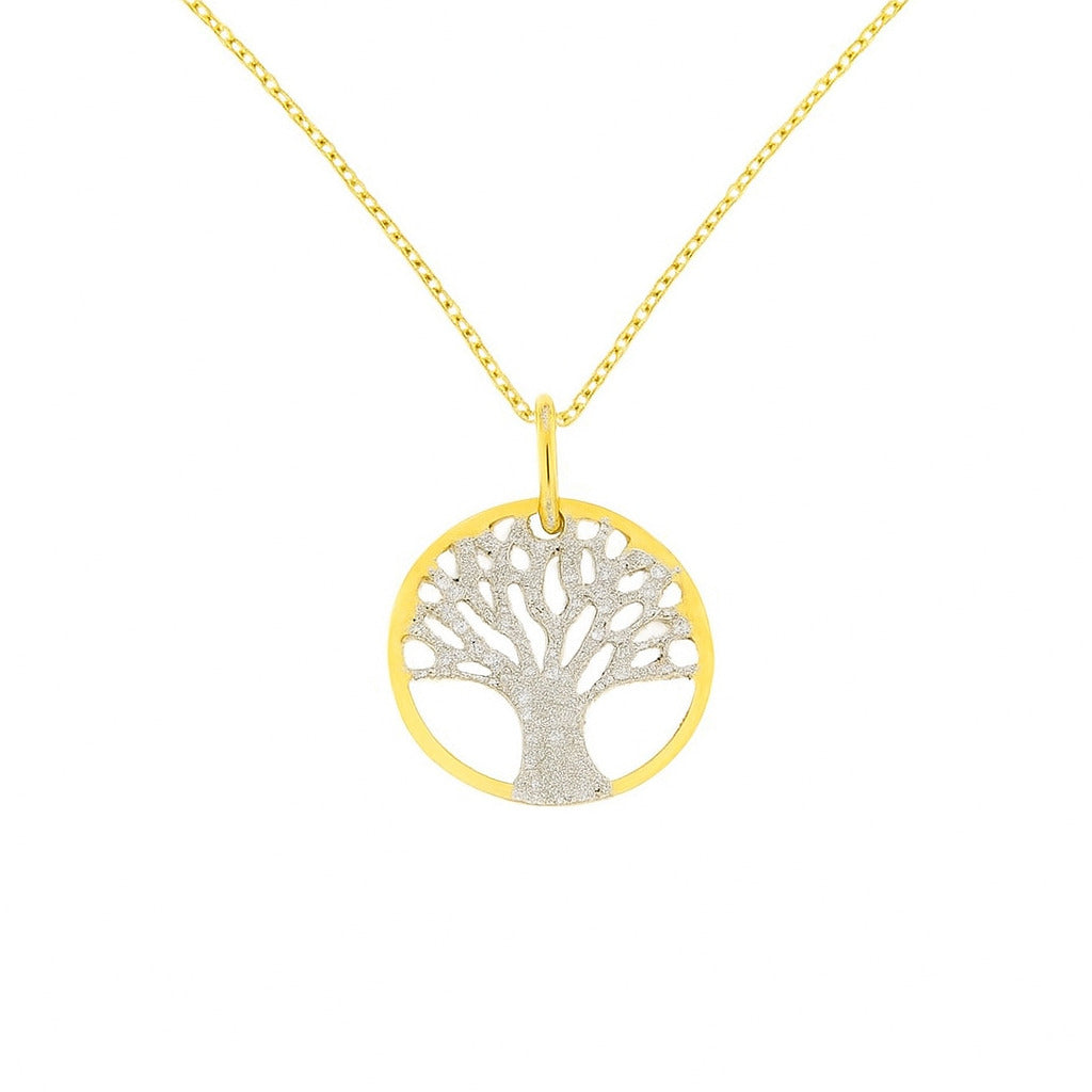 Pendentif Arbre de Vie en Argent 925 Doré – Finition Givrée & Symbolique Lumière