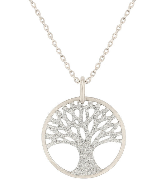 Pendentif Arbre de Vie en Argent 925 Rhodié – Finition Givrée Brillante & Harmonie