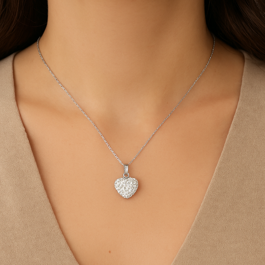 Pendentif Cœur Cristal Blanc en Argent 925 Rhodié – Bijou Éclatant et Élégant