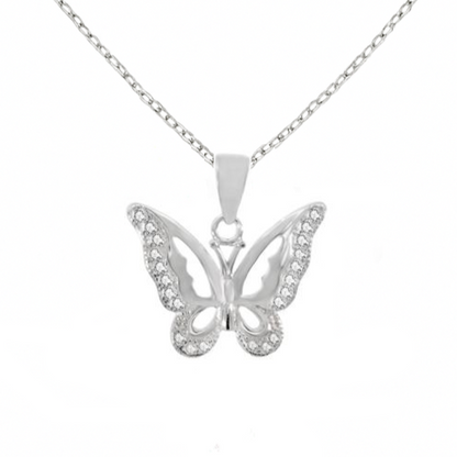 Pendentif Papillon en Argent 925 Rhodié et Zircons