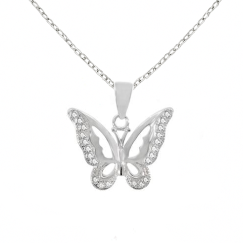 Pendentif Papillon en Argent 925 Rhodié et Zircons