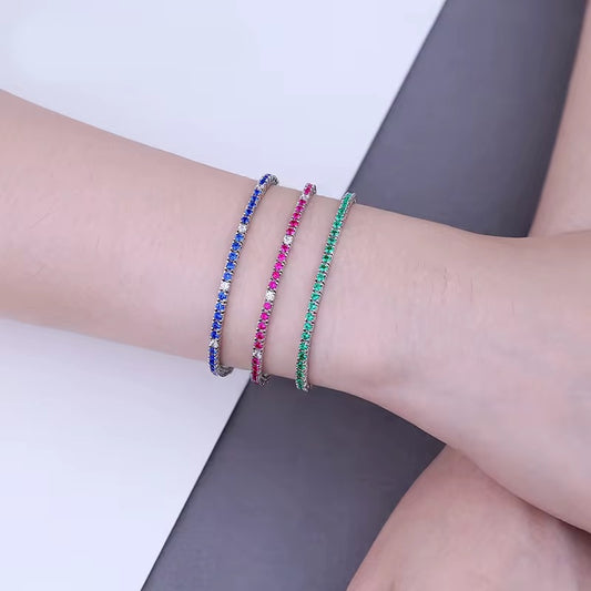 Bracelet tennis argent 925 rhodié – Zirconiums bleus et blancs scintillants