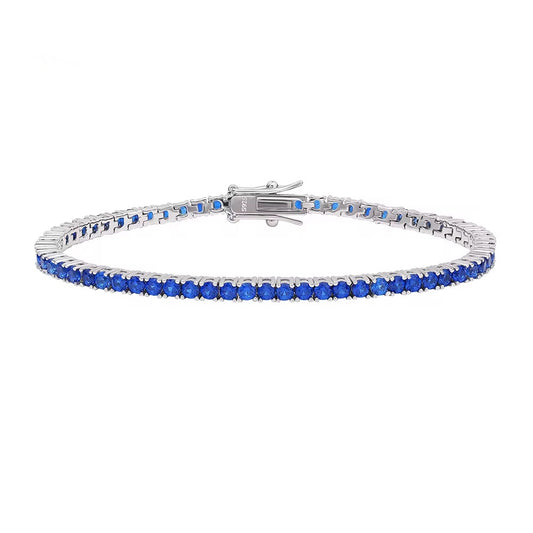 Bracelet tennis argent 925 rhodié – Zirconiums bleu saphir 3 mm