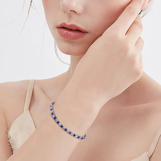 Bracelet tennis en argent 925 rhodié et zirconiums bleus – Raffinement éclatant