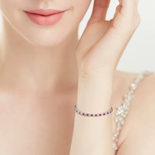 Bracelet tennis en argent 925 rhodié et zirconiums rouges – Élégance éclatante