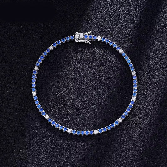 Bracelet tennis argent 925 rhodié – Zirconiums bleus et blancs scintillants