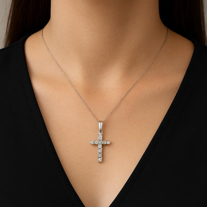 Pendentif Croix Argent 925 & Zirconiums – Design Brillant et Raffiné