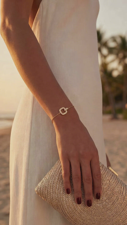 Bracelet Carré Argent 925 Rhodié & Zirconiums – Femme