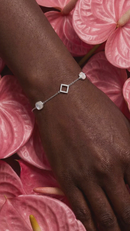 Bracelet femme en argent 925 rhodié avec nacre blanche et losange serti de zirconiums – Jessilver