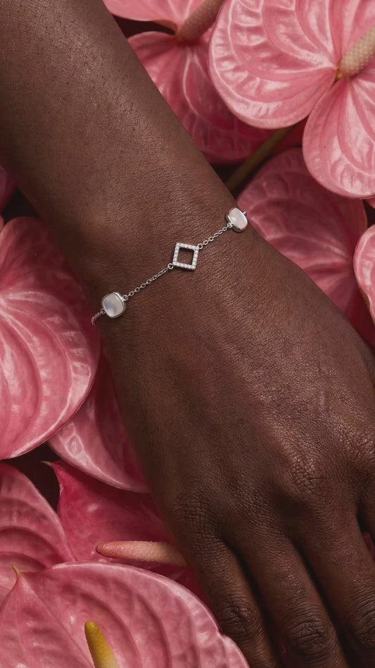 Bracelet femme en argent 925 rhodié avec nacre blanche et losange serti de zirconiums – Jessilver