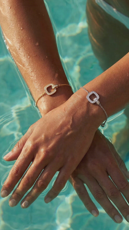 Bracelet Carré Argent 925 Rhodié & Zirconiums – Femme