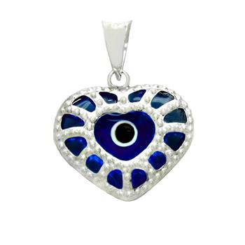 Pendentif cœur œil bleu en argent 925 rhodié – Symbole protecteur et design unique