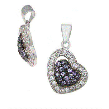 Pendentif double cœur en argent 925 rhodié – Éclat violet et brillance zirconium